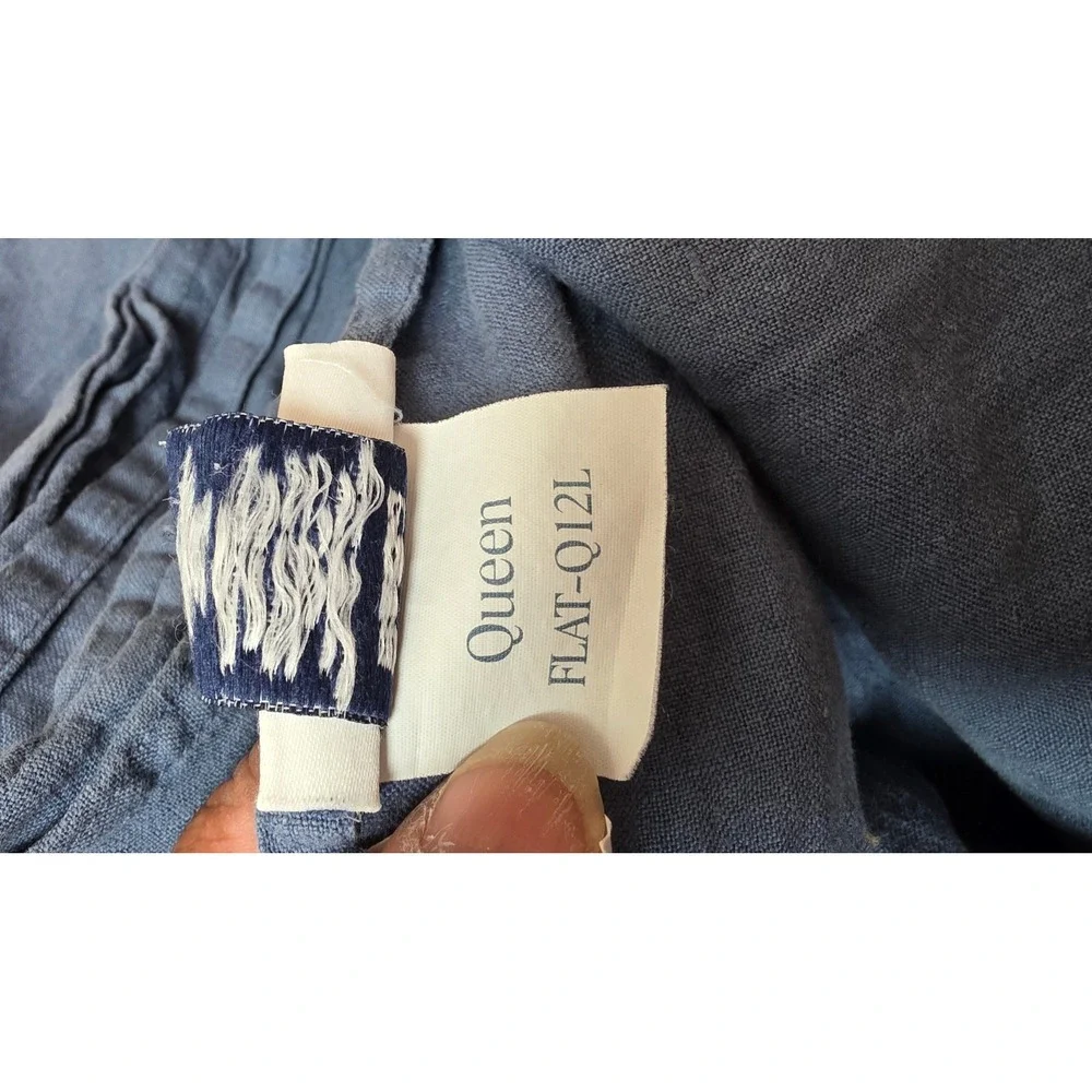 Brooklinen Linen Flat Fitted Sheet Queen Blue 100% Linen Bedding Portugal